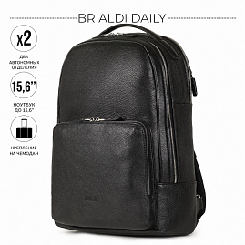Деловой кожаный рюкзак BRIALDI Daily relief black для ноутбука 15,6″